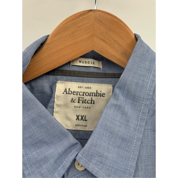 Abercrombie & Fitch Button Down Shirt Muscle Men XXL Blue Long Sleeve - Picture 3 of 10